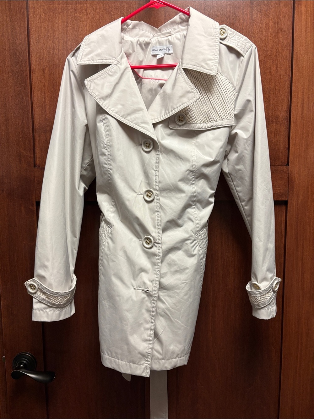Susan Graver Light Beige Trench Coat - small